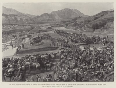 The Indian Frontier Rising, Arrival of General Sir William Lockhart at the Winter Quarters at Barkai, in the Bara Valley, the Baggage Coming in from Datoi by Amedee Forestier